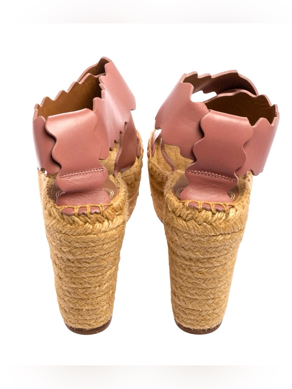 CHLOE’ Lauren Platform Espadrille Wedge Sandals Rust Scalloped Leather Heels - Picture 8 of 10